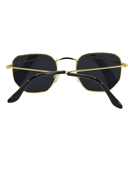 Óculos de Sol Hexagonal Clássico Dourado com Lente Preta UV400 Unissex