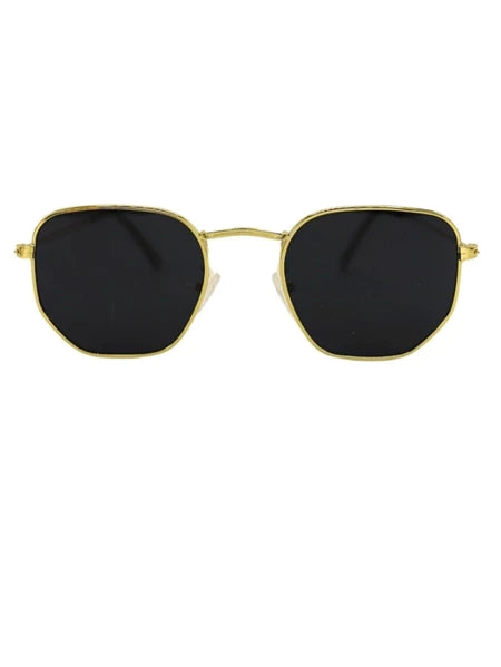Óculos de Sol Hexagonal Clássico Dourado com Lente Preta UV400 Unissex